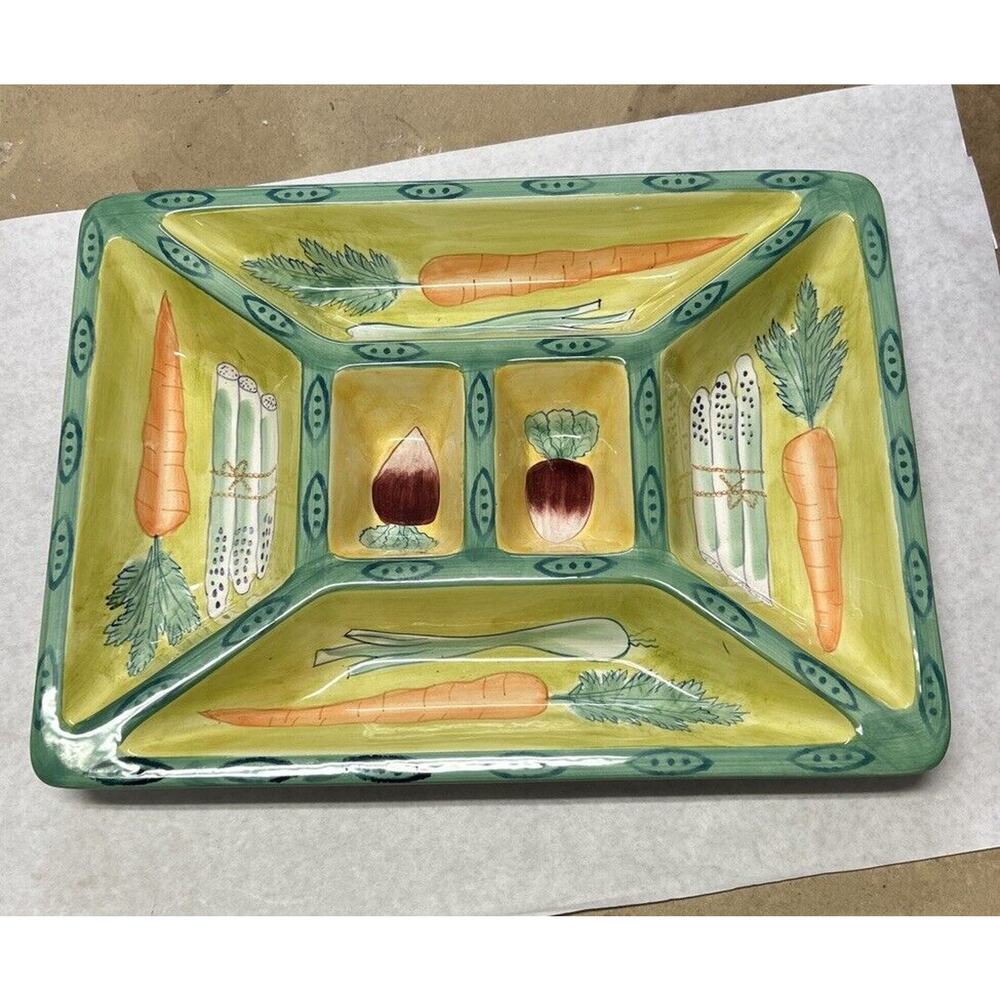 Clay Art Divided Garden Harvest Hand Painted 1998 Vintage In Mint Condition